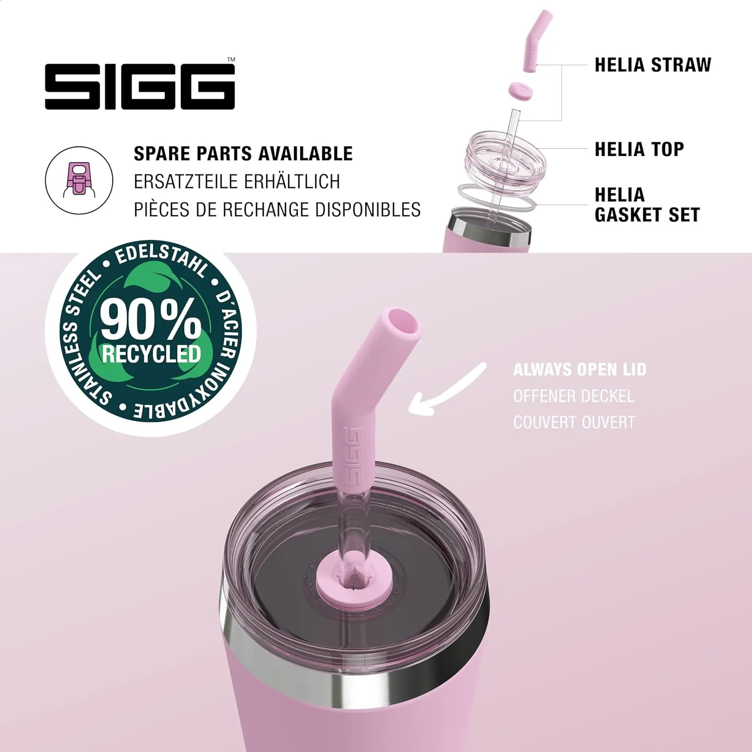 SIGG - Insulated Mug - Travel Mug Helia - With Durable Glass Straw & Cleaning Brush - Leakproof - BPA Free - 18/8 Stainless Steel - 15oz/20oz