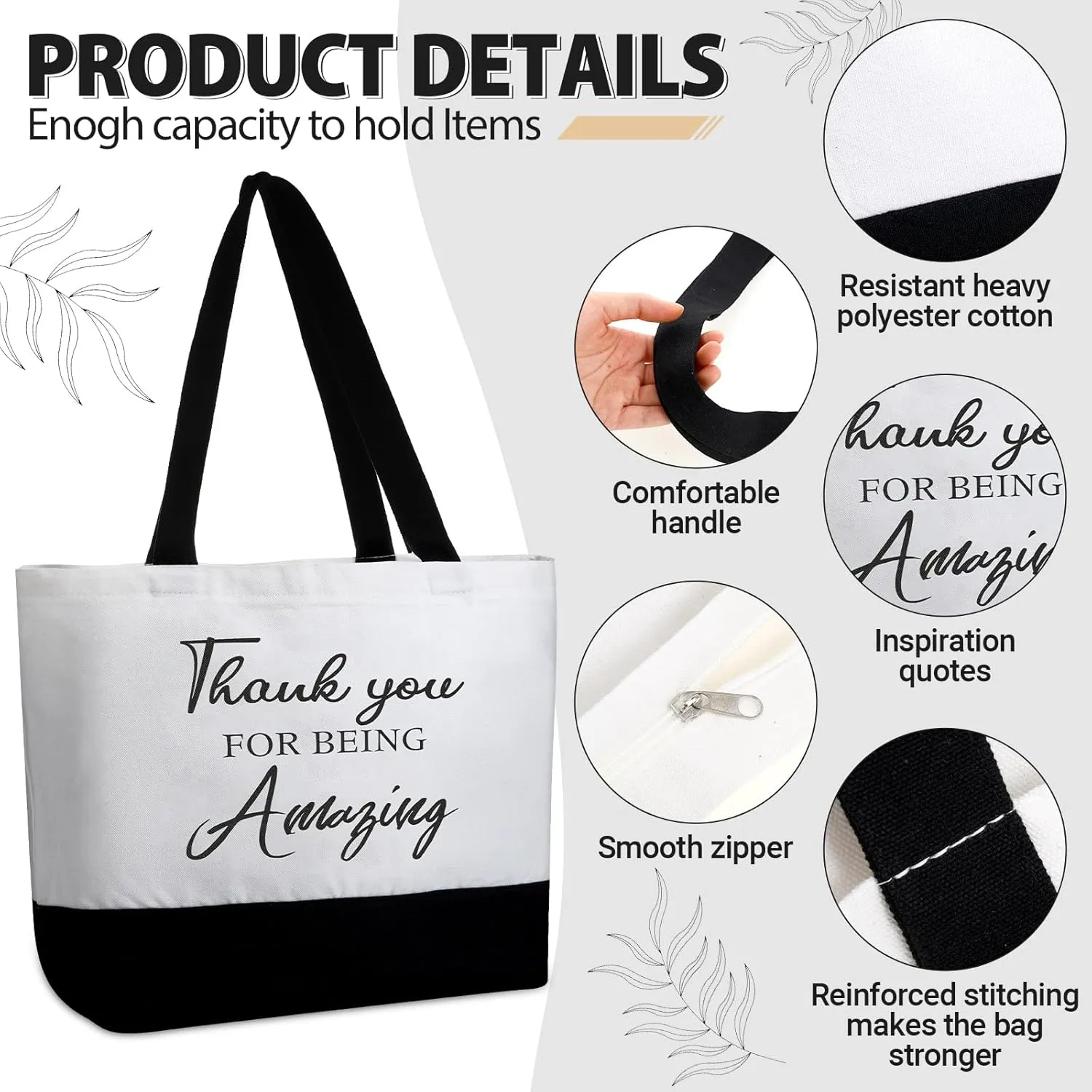Silkfly 32 Pcs Inspirational Bag Canvas Tote Bag with Zipper Reusable Motivational Make up Bag Set for Women Friend Coworker