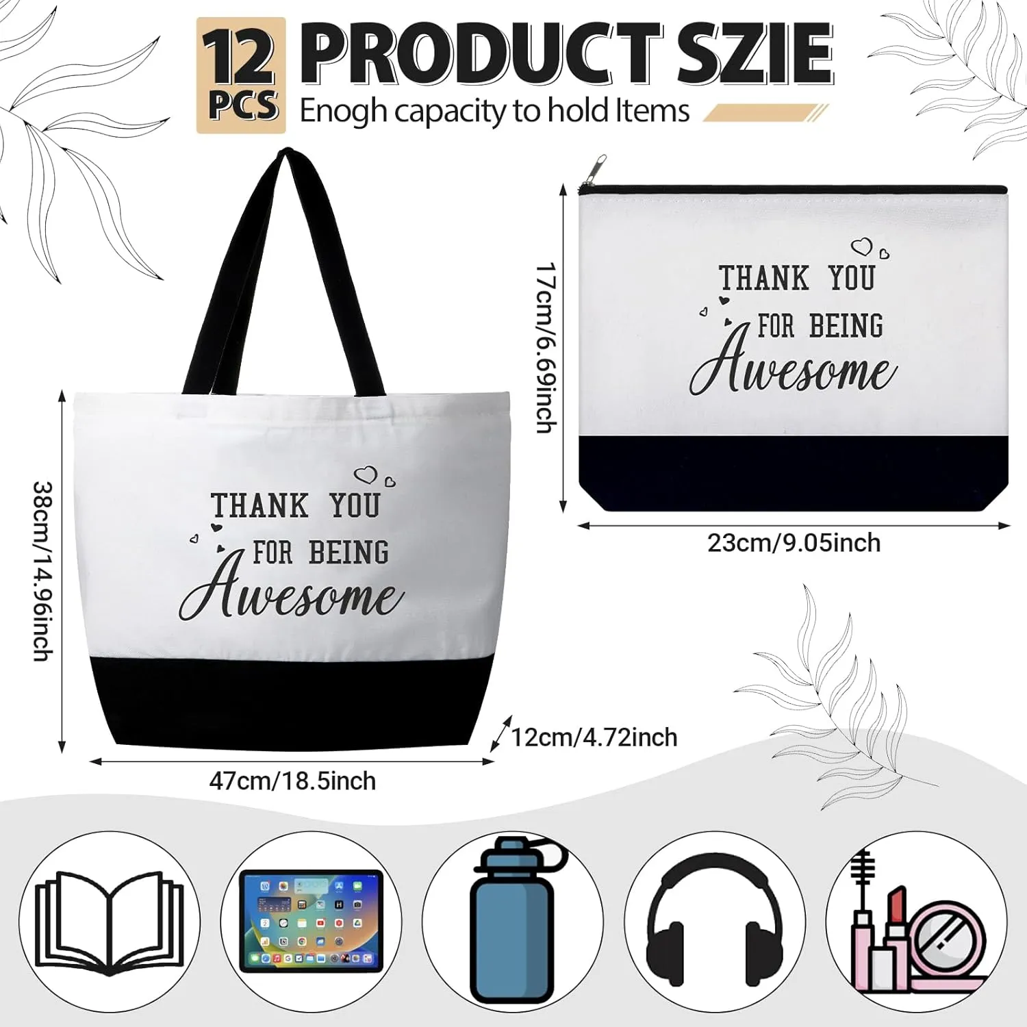 Silkfly 32 Pcs Inspirational Bag Canvas Tote Bag with Zipper Reusable Motivational Make up Bag Set for Women Friend Coworker
