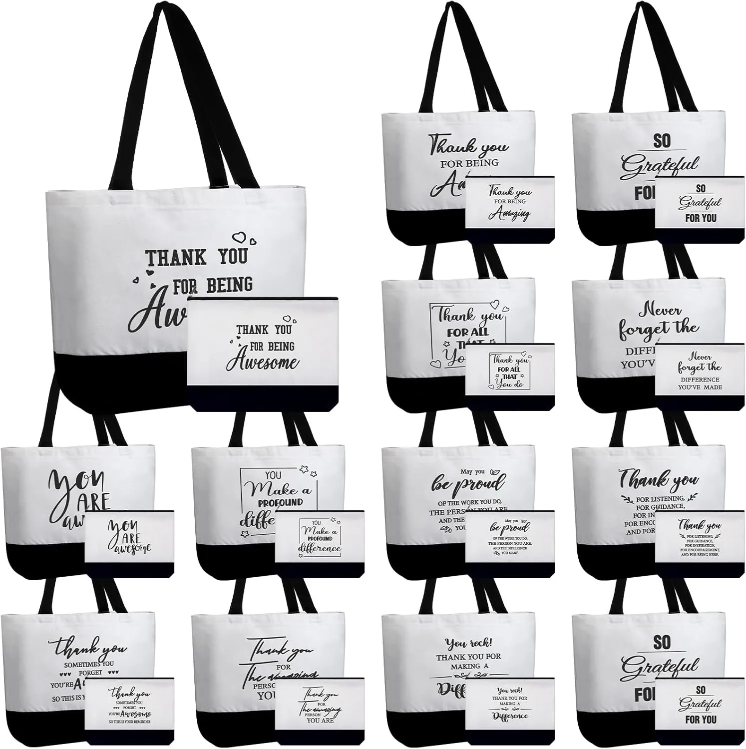 Silkfly 32 Pcs Inspirational Bag Canvas Tote Bag with Zipper Reusable Motivational Make up Bag Set for Women Friend Coworker