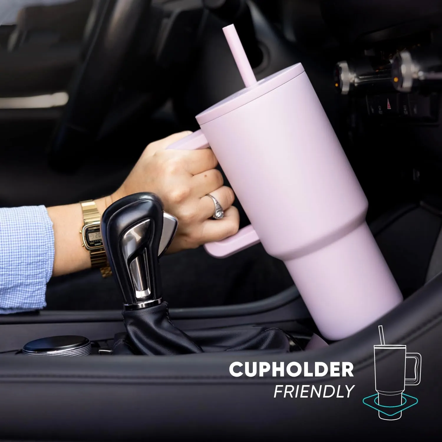 Simple Modern 40 oz Trek Tumbler with Handle and Straw Lid | Cup Holder Friendly Insulated Stainless Steel Travel Mug | Buttercup