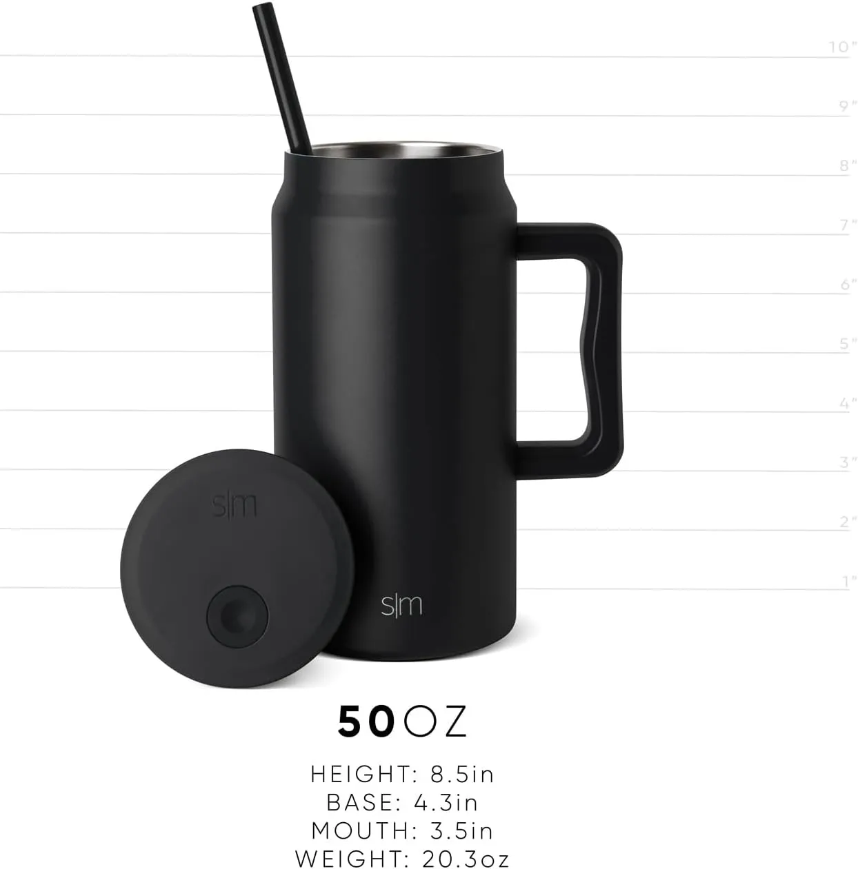Simple Modern 50 oz Mug Tumbler with Handle and Straw Lid, Reusable Insulated Stainless Steel Large Travel Jug Water Bottle Gifts for Women Men Him Her Trek Collection, 50oz, Sea Glass Sage