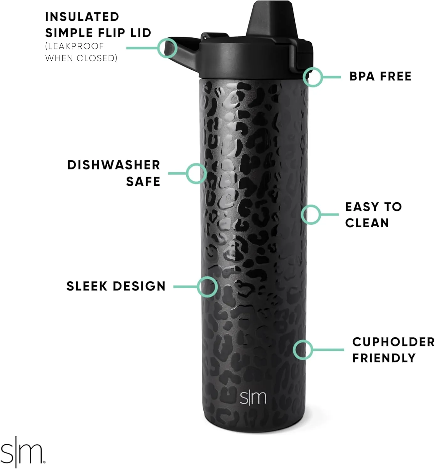 Simple Modern Filtered Water Bottle | Insulated Stainless-Steel Carbon Filter Travel Water Bottles | Reusable for Clean Drinking Water On The Go | 24oz, Black Leopard