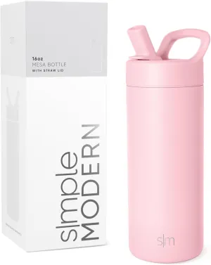 Simple Modern Kids Water Bottle with Straw lid | Insulated Stainless Steel Thermos | Reusable Water Bottles for Girls, School & Sports | Leak Proof & BPA Free | Mesa Collection | 16oz, Blush Pink