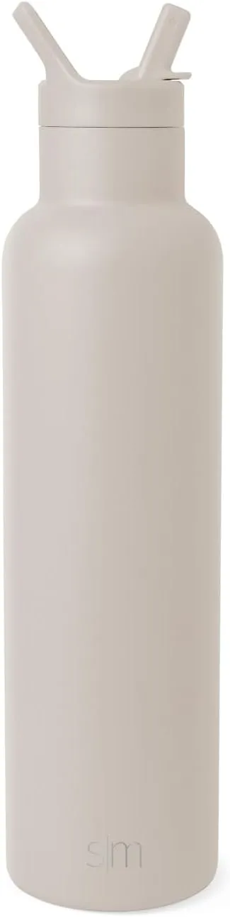 Simple Modern Water Bottle with Narrow Mouth Straw Lid Metal Thermos Vacuum Insulated Stainless Steel l Reusable Leak Proof BPA-Free Flask | Ascent Collection | 24oz, Almond Birch