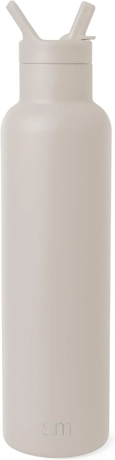 Simple Modern Water Bottle with Narrow Mouth Straw Lid Metal Thermos Vacuum Insulated Stainless Steel l Reusable Leak Proof BPA-Free Flask | Ascent Collection | 24oz, Almond Birch