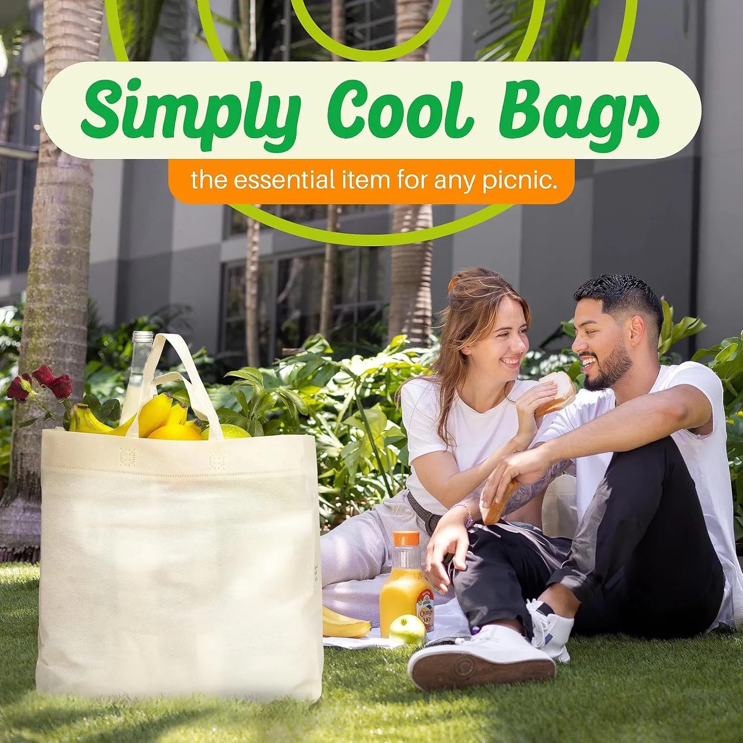 Simply Cool Reusable Grocery Bags Eco-Friendly - Large Reusable Shopping Bags, Heavy Duty Grocery Bags, 14.5"x14"x6.6" Foldable, Tote Bags Bulk (50 Pack, Cream)