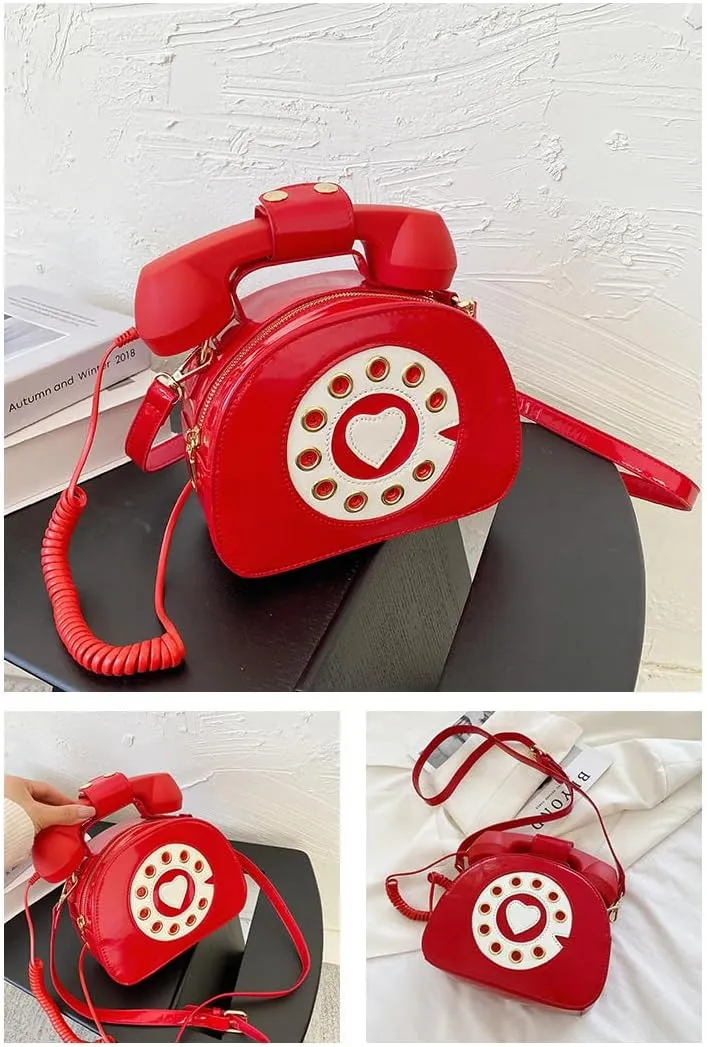 Sister Amy® Vintage-Inspired Crossbody Shoulder Bag – Retro Dial Telephone Design with Movable Microphone