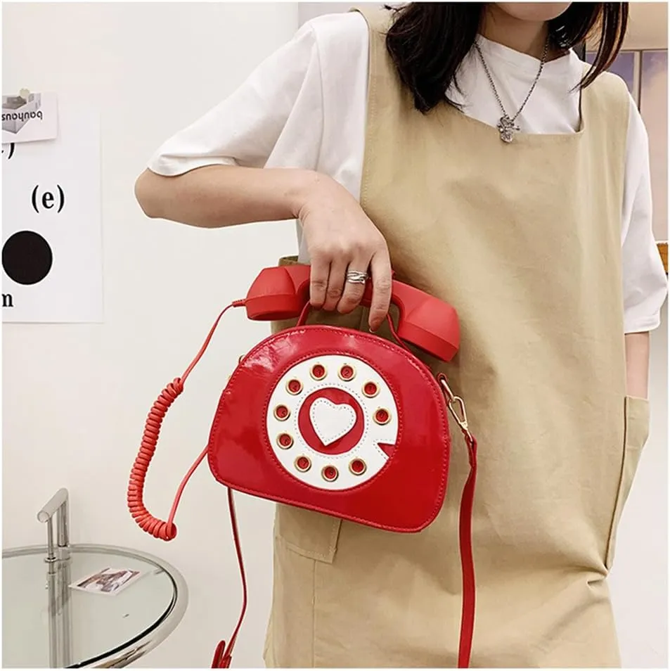 Sister Amy® Vintage-Inspired Crossbody Shoulder Bag – Retro Dial Telephone Design with Movable Microphone