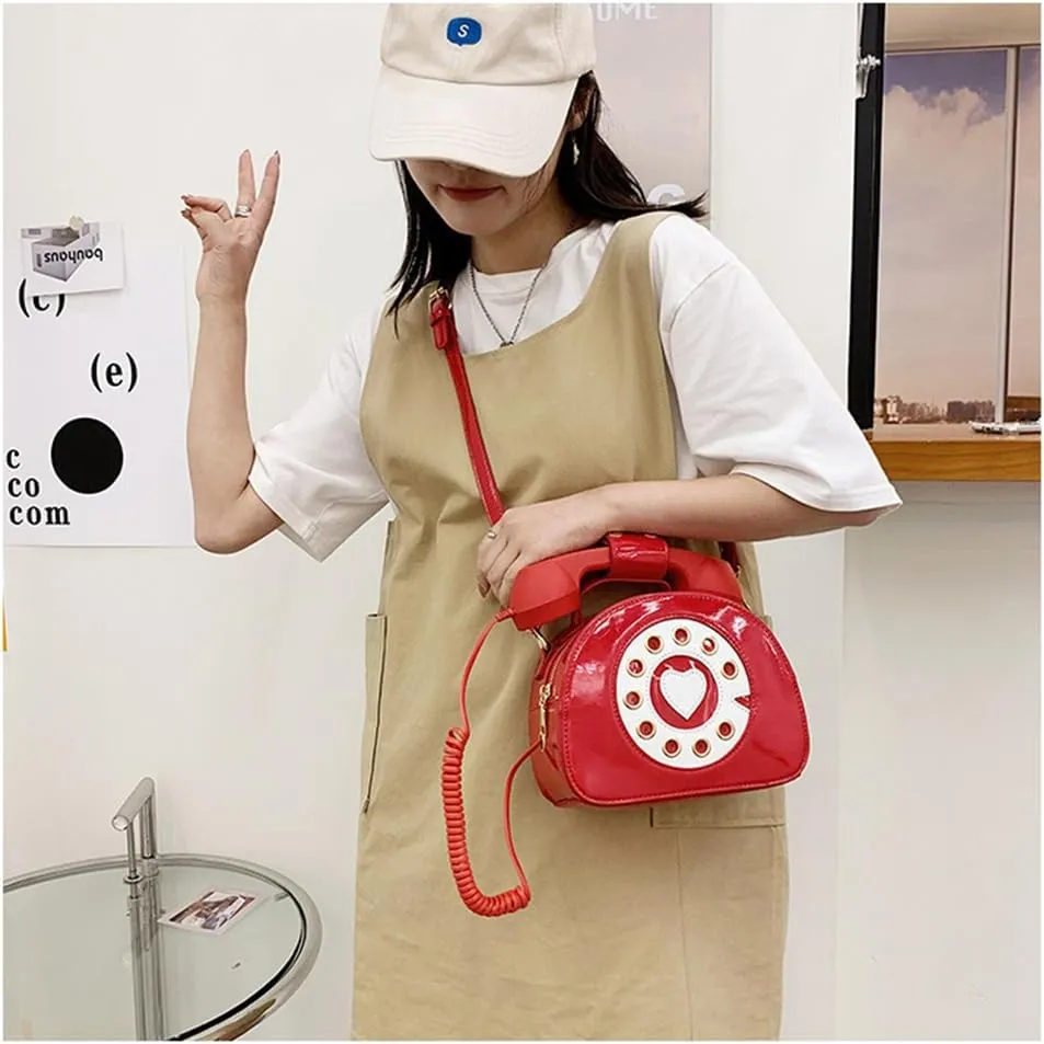 Sister Amy® Vintage-Inspired Crossbody Shoulder Bag – Retro Dial Telephone Design with Movable Microphone