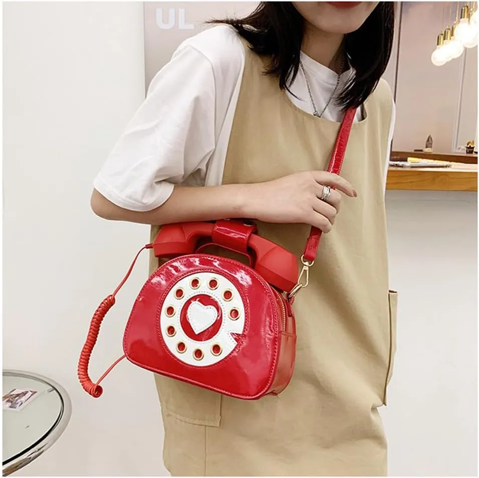Sister Amy® Vintage-Inspired Crossbody Shoulder Bag – Retro Dial Telephone Design with Movable Microphone