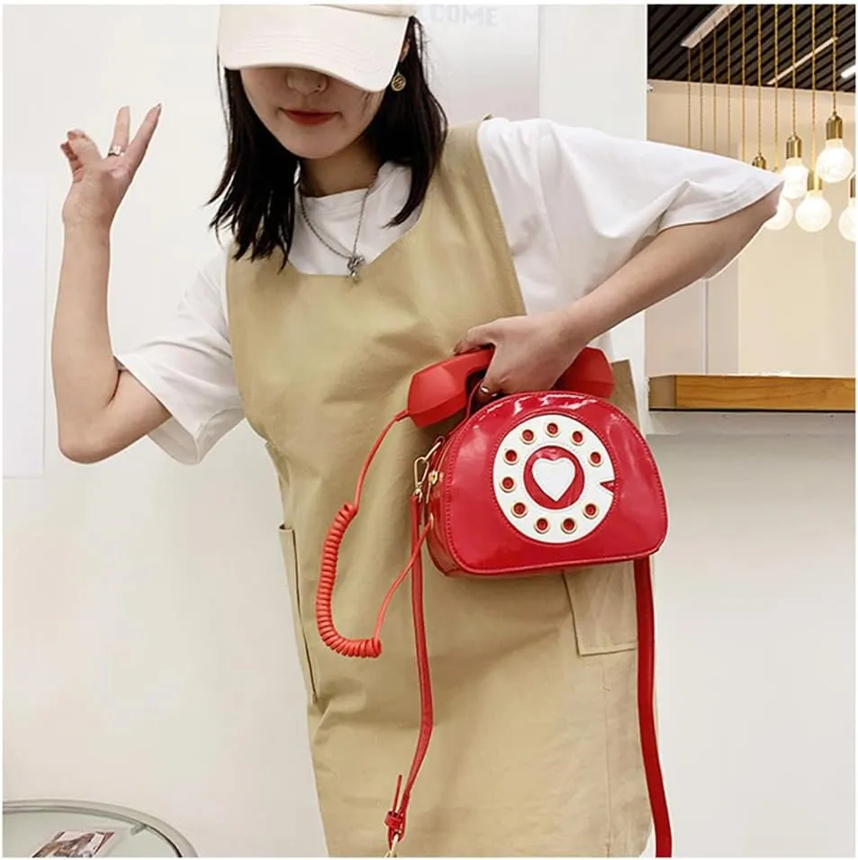 Sister Amy® Vintage-Inspired Crossbody Shoulder Bag – Retro Dial Telephone Design with Movable Microphone