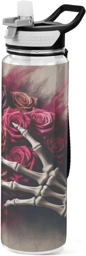 Skeleton Roses Water Bottle 32 Oz BPA-Free Water Jugs for Drinking for Outdoor Sports
