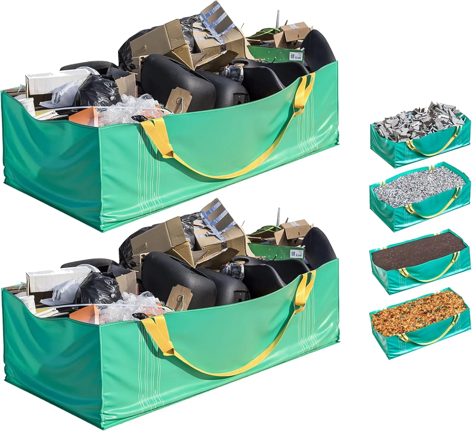 Skywin Dumpster Bag, 2 Pack Foldable and Reusable Trash Bag for Waste Management, Multiple Times Use During Renovations Tear Resistant and Can Hold Up to 3,500 lbs (Green)