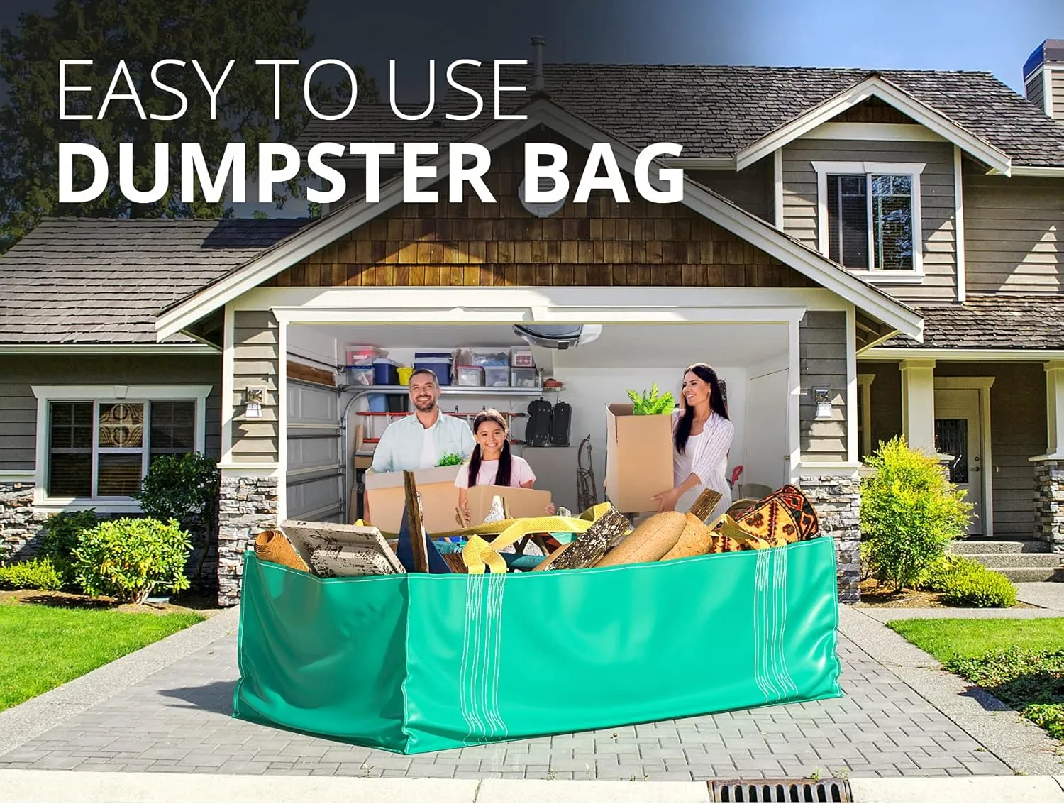 Skywin Dumpster Bag, Reusable Yard Waste Bags, Foldable Yard Waste Container, Trash Bag for Trash Management, Multiple Times Use During Renovations, Can Hold Up to 3,500 lbs
