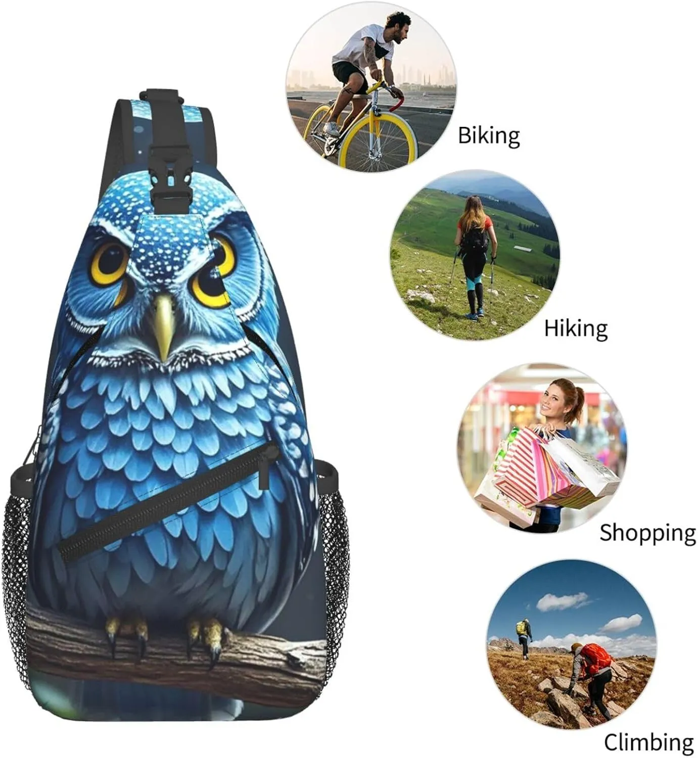 Sling Bag for Men Women Crossbody Backpack blue owl Crossbody Bag Chest Bag for Travel Sport