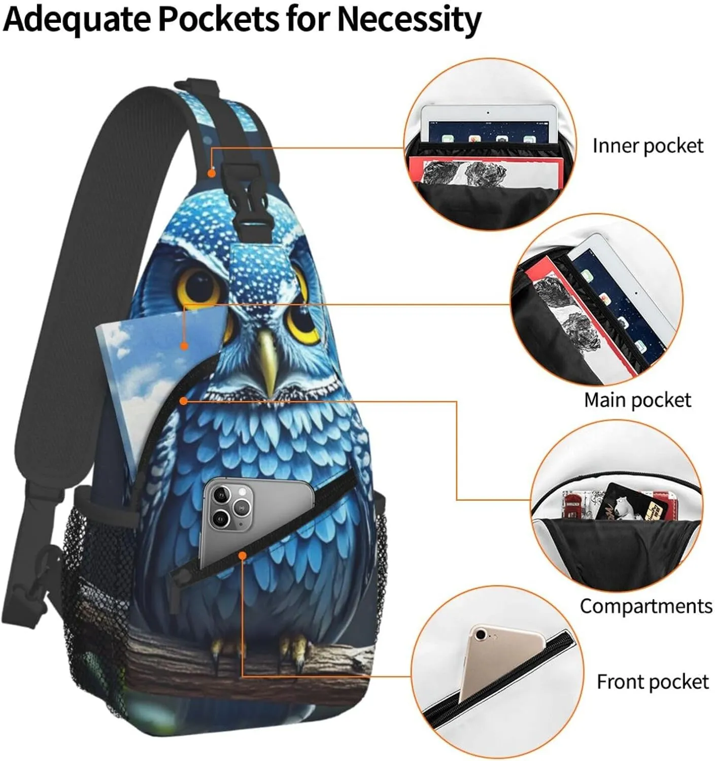 Sling Bag for Men Women Crossbody Backpack blue owl Crossbody Bag Chest Bag for Travel Sport