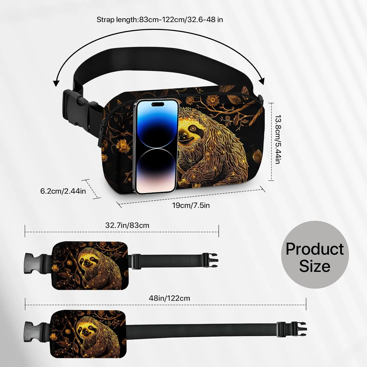 Sloth Fanny Pack for Women Belt Bag Fashion Waist Bags with Adjustable Strap Waist Pack Traveling Waist Pouch Running Hiking Workout