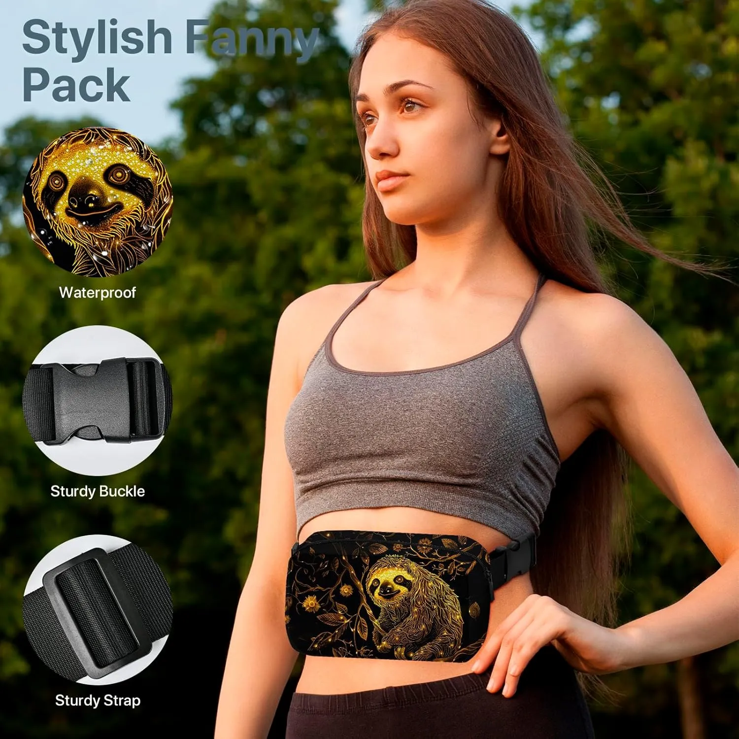 Sloth Fanny Pack for Women Belt Bag Fashion Waist Bags with Adjustable Strap Waist Pack Traveling Waist Pouch Running Hiking Workout