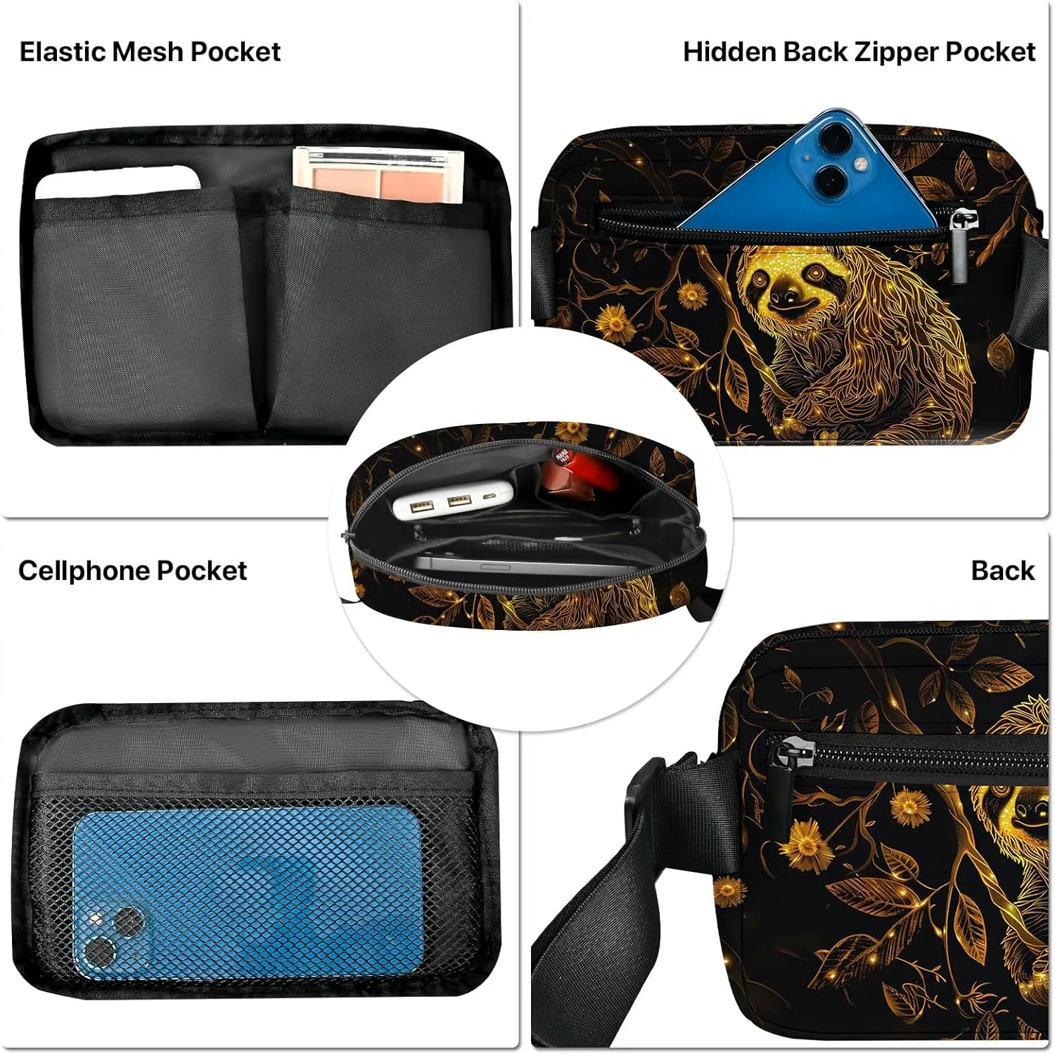 Sloth Fanny Pack for Women Belt Bag Fashion Waist Bags with Adjustable Strap Waist Pack Traveling Waist Pouch Running Hiking Workout