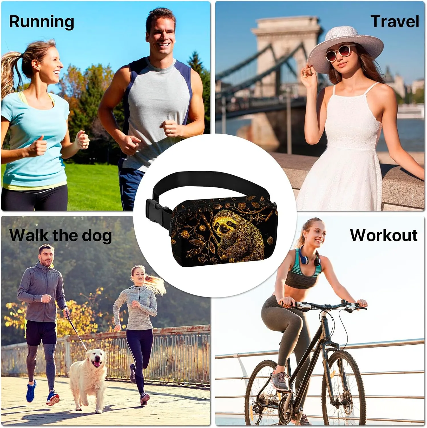 Sloth Fanny Pack for Women Belt Bag Fashion Waist Bags with Adjustable Strap Waist Pack Traveling Waist Pouch Running Hiking Workout