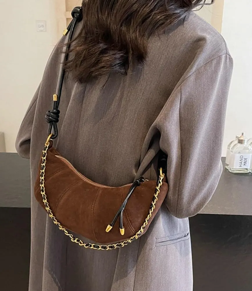 Slouchy Suede Shoulder Bags For Women - Retro Horn Crossbody Crescent Dumpling Satchels Purses Fall Handbag Travel
