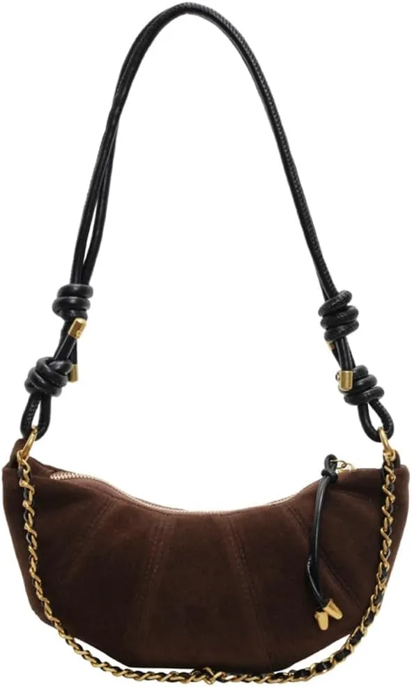 Slouchy Suede Shoulder Bags For Women - Retro Horn Crossbody Crescent Dumpling Satchels Purses Fall Handbag Travel