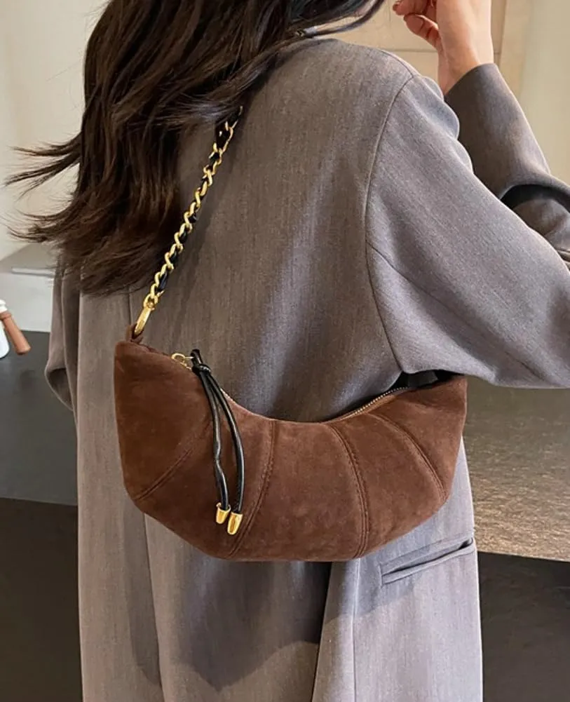 Slouchy Suede Shoulder Bags For Women - Retro Horn Crossbody Crescent Dumpling Satchels Purses Fall Handbag Travel
