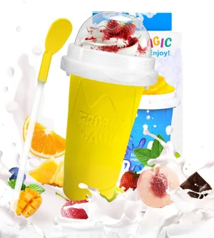 Slushie Cup, DIY Magic Slushy Maker Cup, Portable Slushy Cup for Juices, Milk and Ice Cream Make, Double Layers Silica with Lid & Straw for Kids, Friends, Family (Yellow)