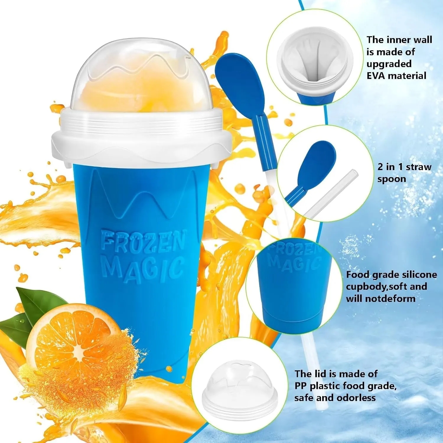 Slushie Cup slushie maker cup ，Magic Quick Frozen Smoothies Cup，Slushie Machine for Home Squeeze Slushie Cup ，diy slushie maker cup Gifts (Blue Green, large)