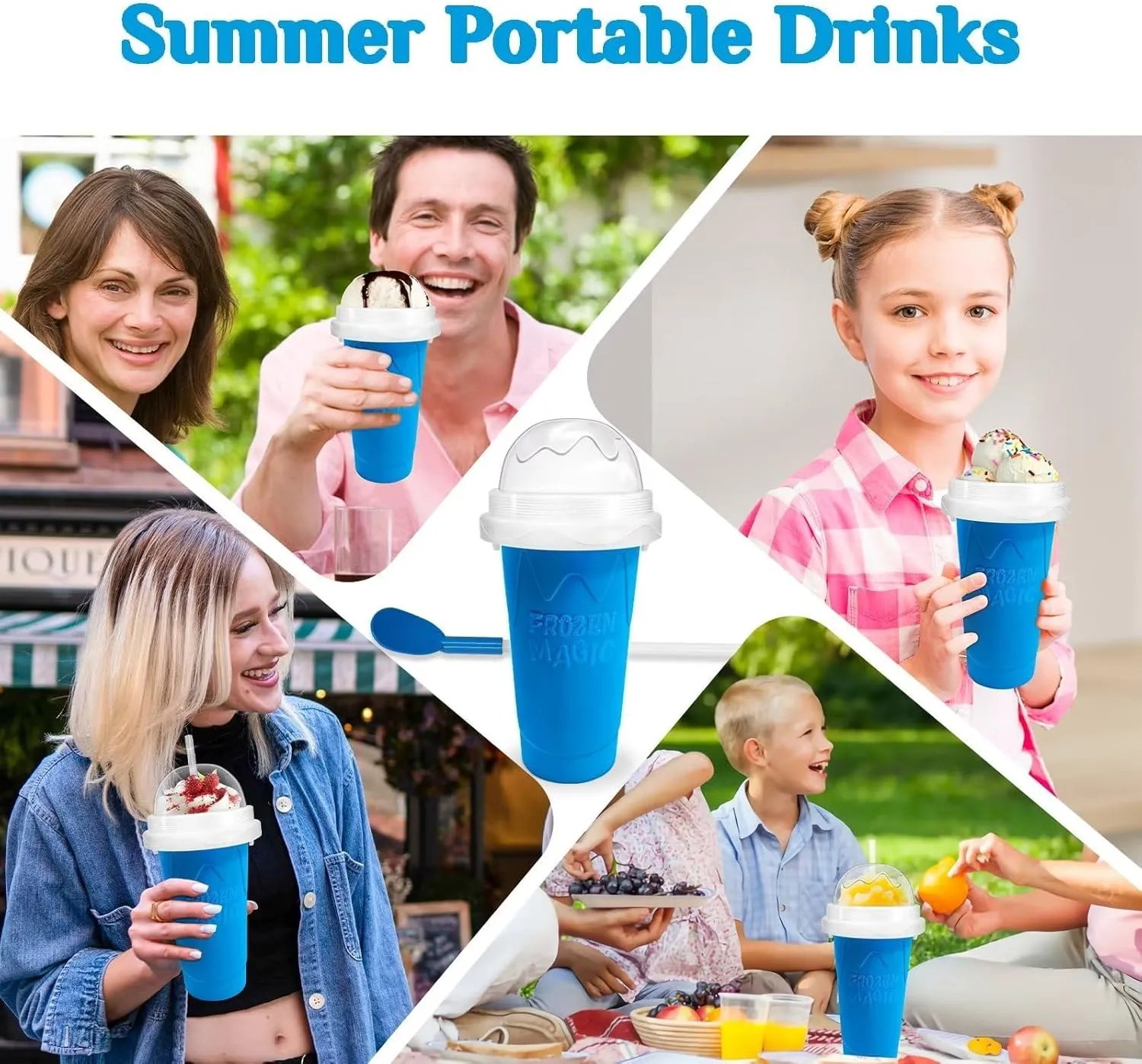Slushie Cup slushie maker cup ，Magic Quick Frozen Smoothies Cup，Slushie Machine for Home Squeeze Slushie Cup ，diy slushie maker cup Gifts (Blue Green, large)