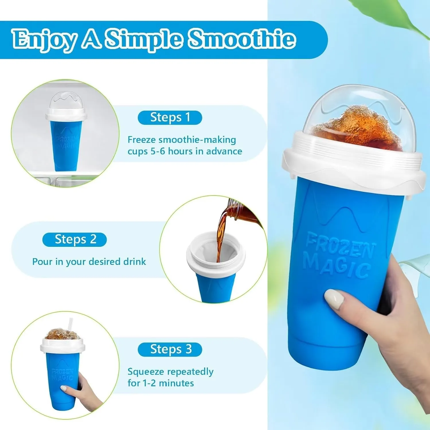 Slushie Cup slushie maker cup ，Magic Quick Frozen Smoothies Cup，Slushie Machine for Home Squeeze Slushie Cup ，diy slushie maker cup Gifts (Blue Green, large)