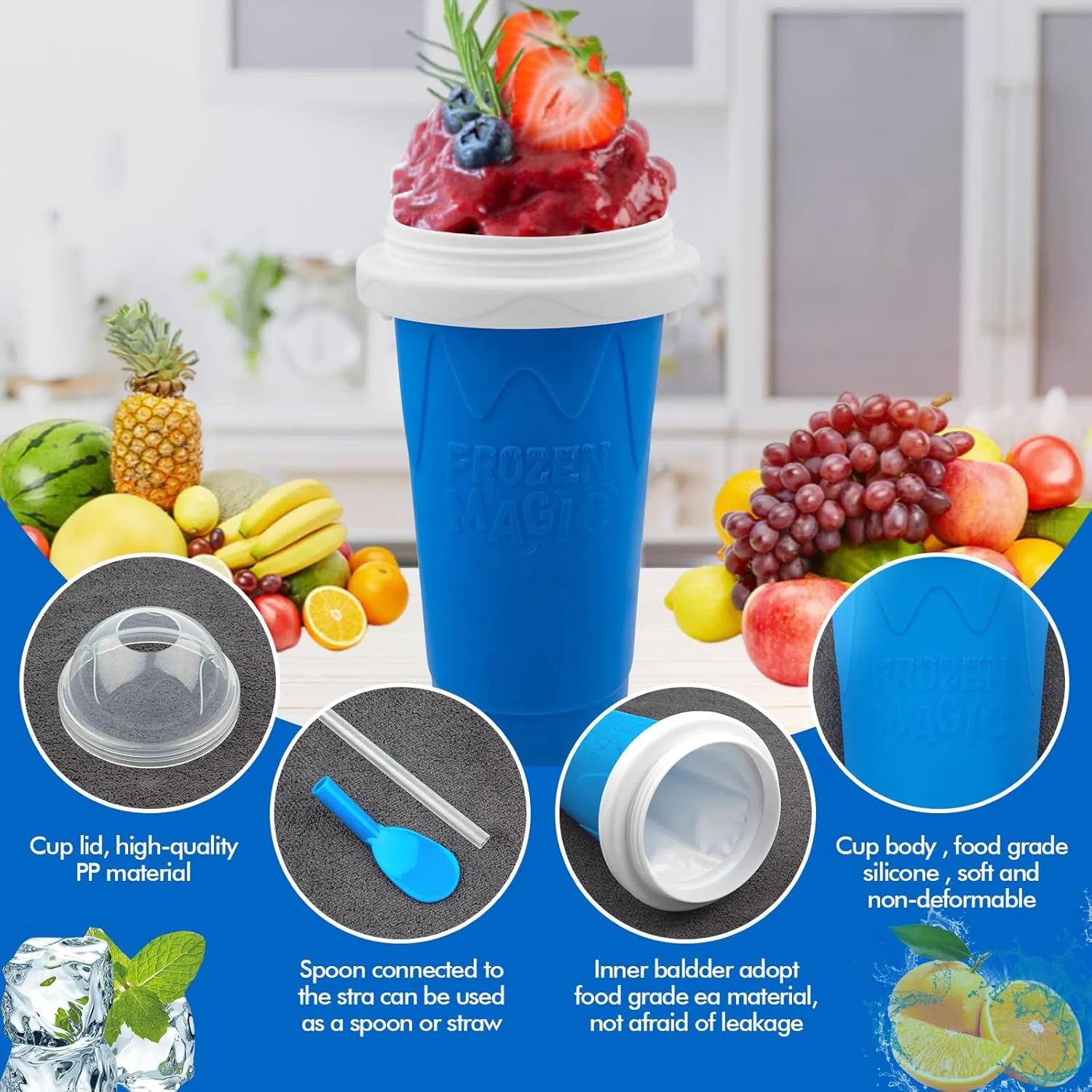 Slushie Maker Cup, Quick Frozen Magic Cups for Homemade Milk Shake Ice Cream Maker, Double Layer Squeeze Slushy Maker Cup, Birthday Gifts for Kids,Friends,Family(Pink, 350ML)