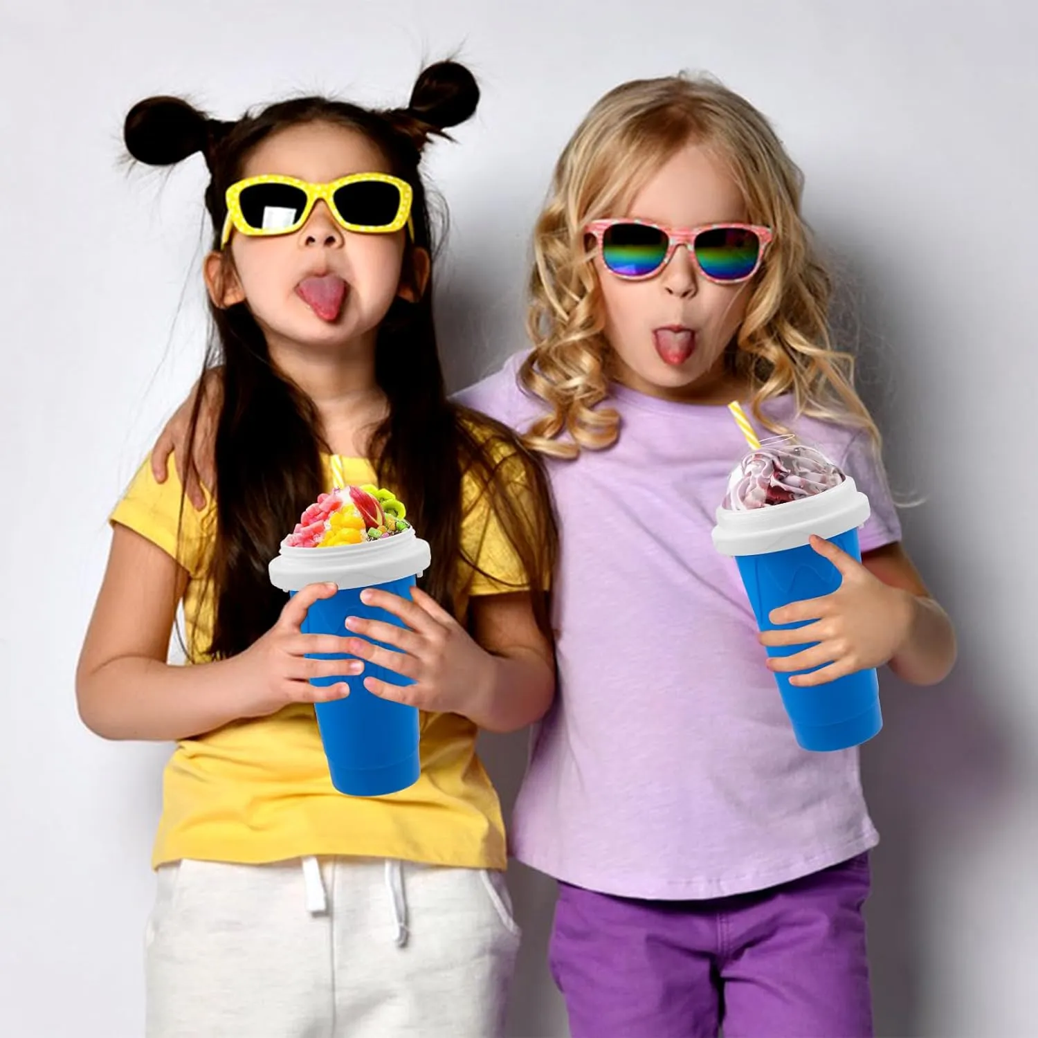 Slushie Maker Cup, Quick Frozen Magic Cups for Homemade Milk Shake Ice Cream Maker, Double Layer Squeeze Slushy Maker Cup, Birthday Gifts for Kids,Friends,Family(Pink, 350ML)