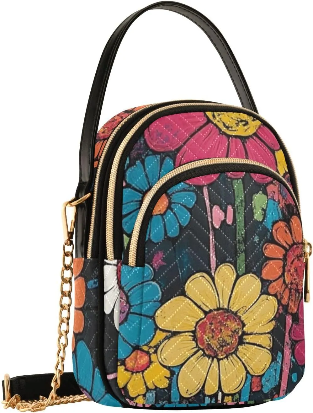 Small Crossbody Bags for Women Cell Phone Bag Cross Body Purses 3 Pockets Zipper Daisy Print Pattern 1