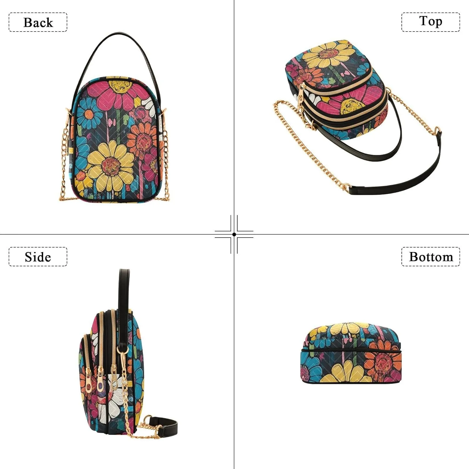 Small Crossbody Bags for Women Cell Phone Bag Cross Body Purses 3 Pockets Zipper Daisy Print Pattern 1