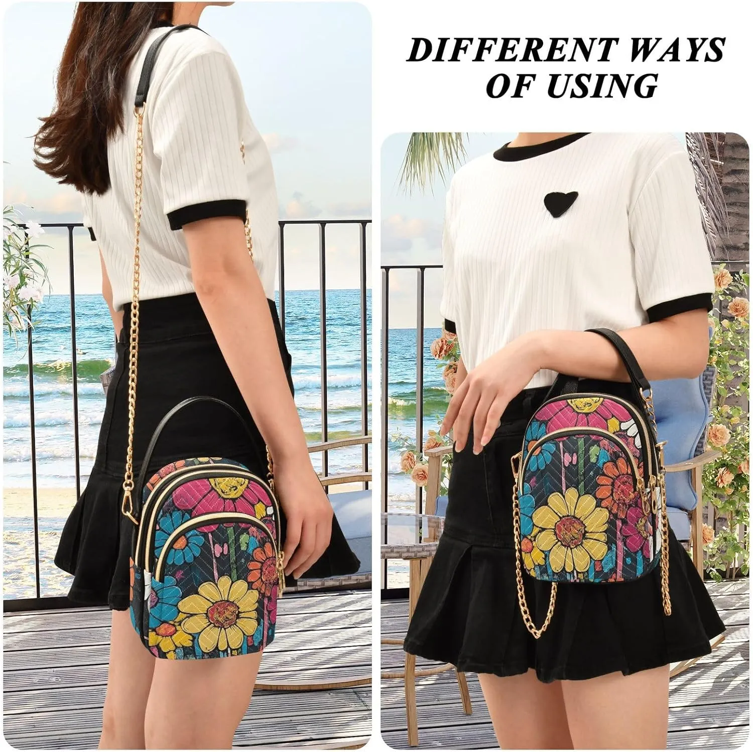 Small Crossbody Bags for Women Cell Phone Bag Cross Body Purses 3 Pockets Zipper Daisy Print Pattern 1