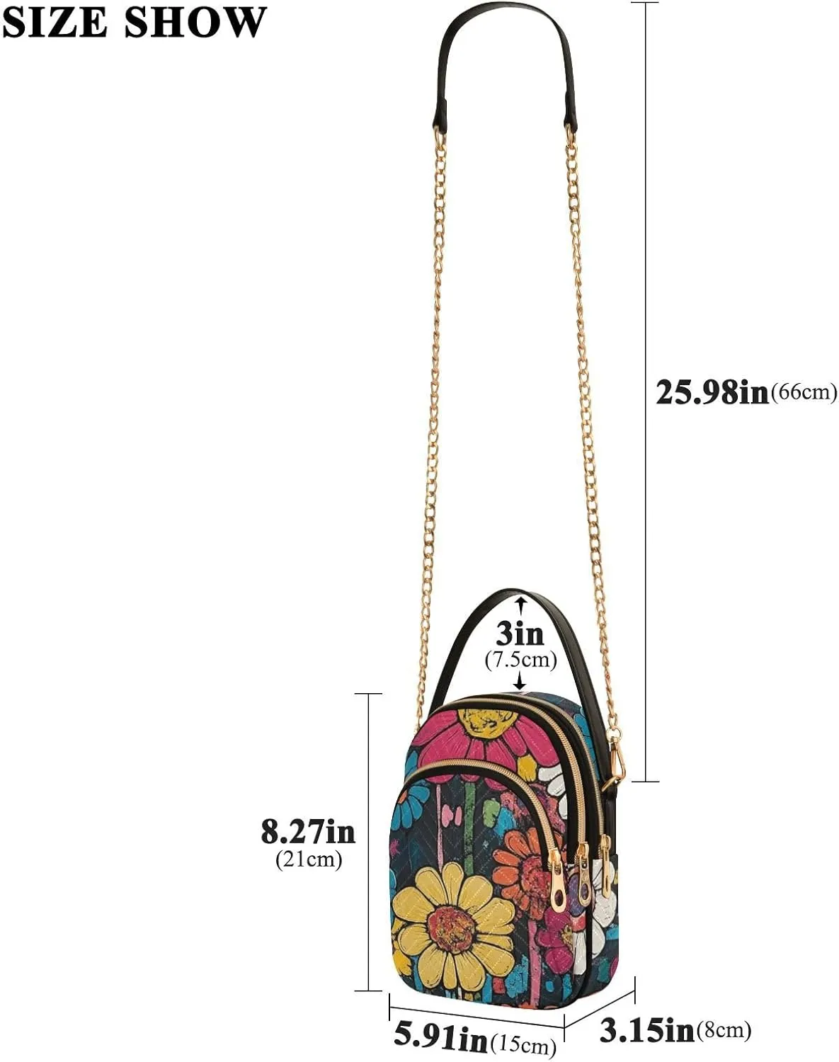 Small Crossbody Bags for Women Cell Phone Bag Cross Body Purses 3 Pockets Zipper Daisy Print Pattern 1