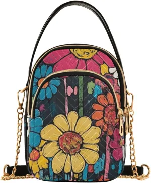 Small Crossbody Bags for Women Cell Phone Bag Cross Body Purses 3 Pockets Zipper Daisy Print Pattern 1