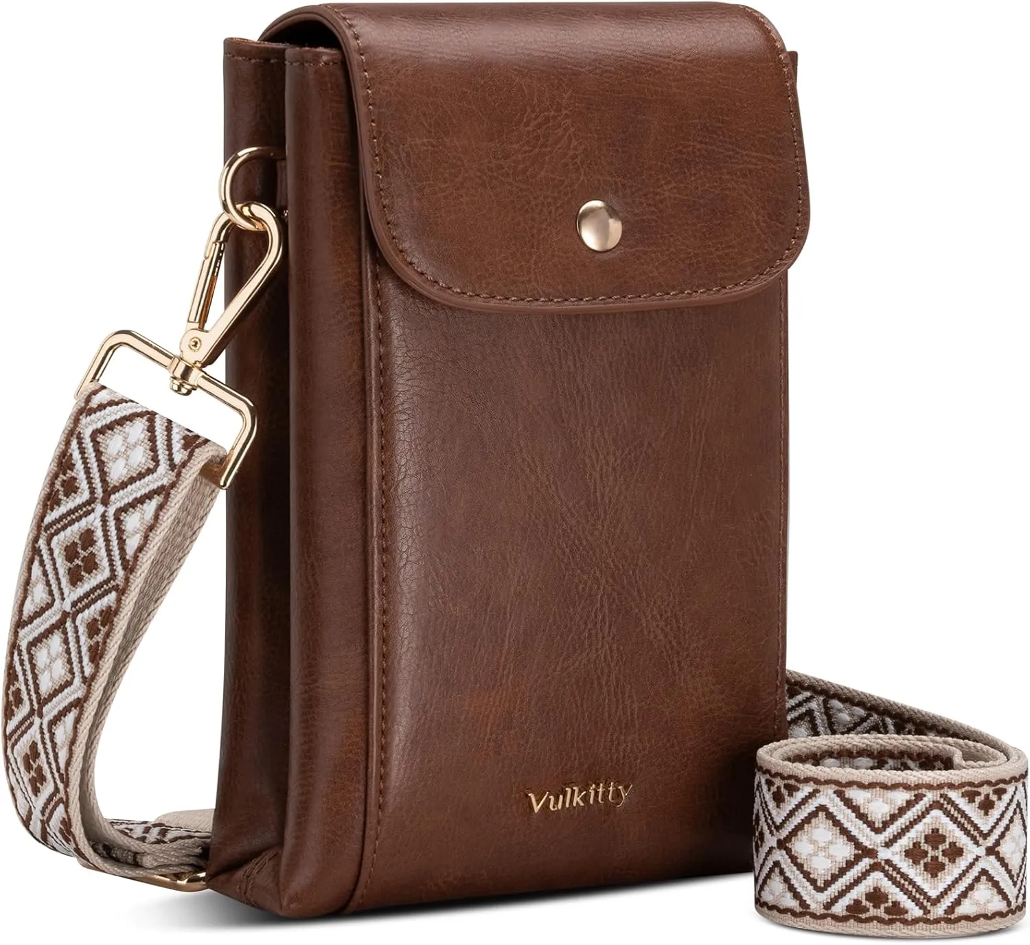 Small Crossbody Phone Bag Vegan Leather for Women with Wide Strap and Double Pockets for Travel and Daily Use