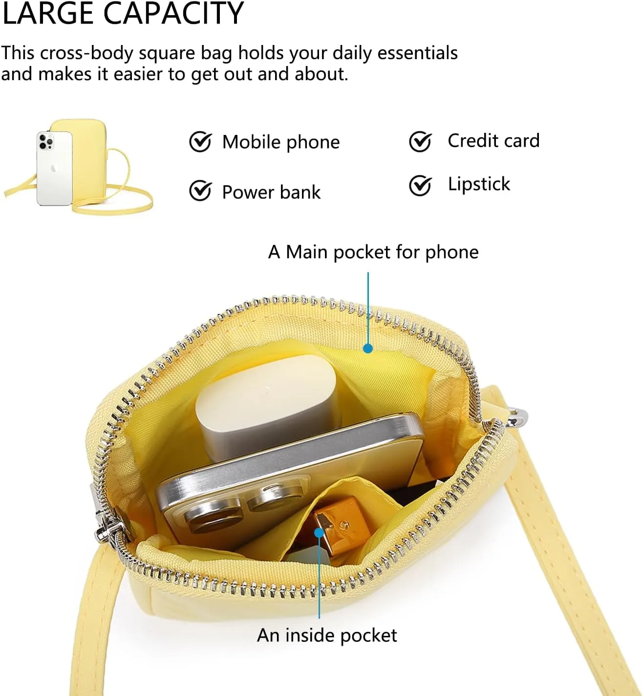 Small Crossbody Purse Zipper Cell Phone Bag Mini Shoulder Purse Wallet Smart Phone Wallet with Credit Card Solts