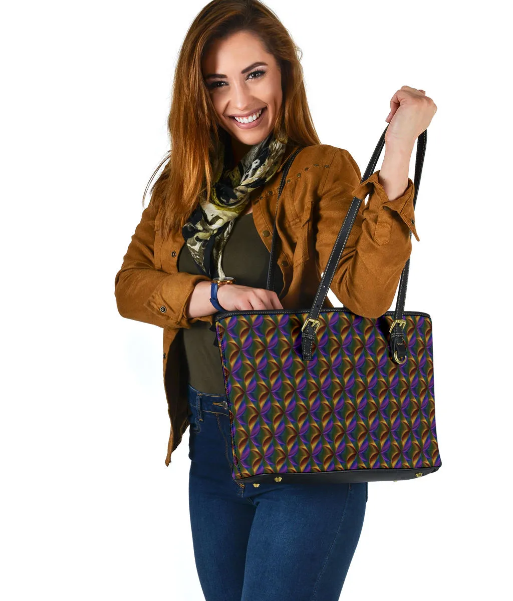 Small Leather Tote Bag - Blue and Brown Windmills