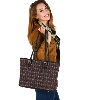 Small Leather Tote Bag - Blue and Brown Windmills
