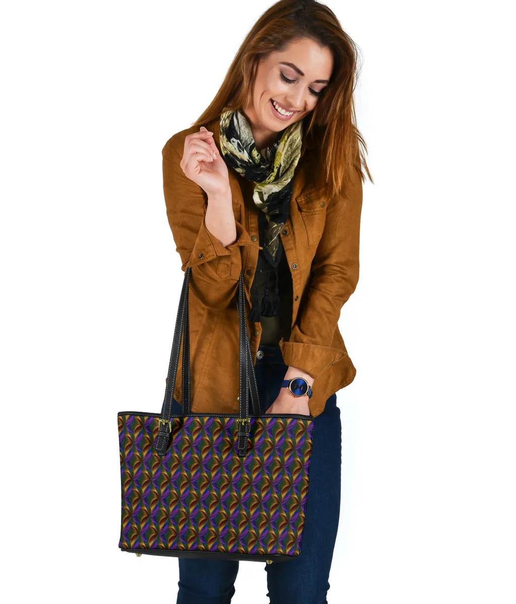 Small Leather Tote Bag - Blue and Brown Windmills