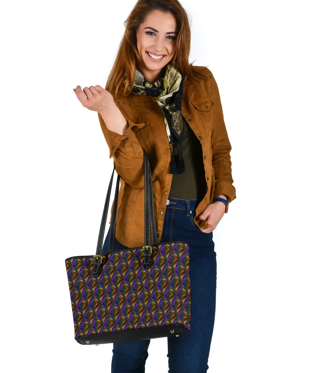 Small Leather Tote Bag - Blue and Brown Windmills