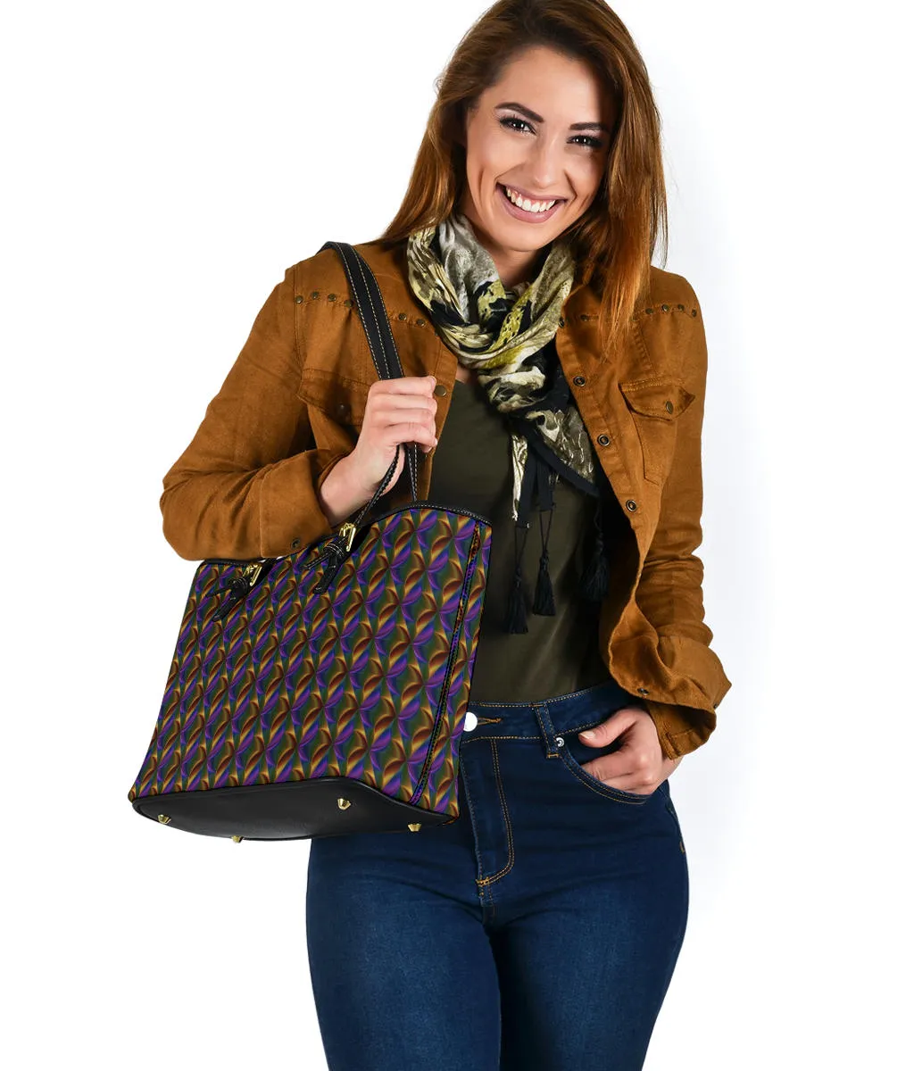 Small Leather Tote Bag - Blue and Brown Windmills
