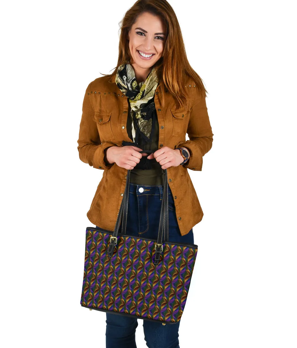 Small Leather Tote Bag - Blue and Brown Windmills