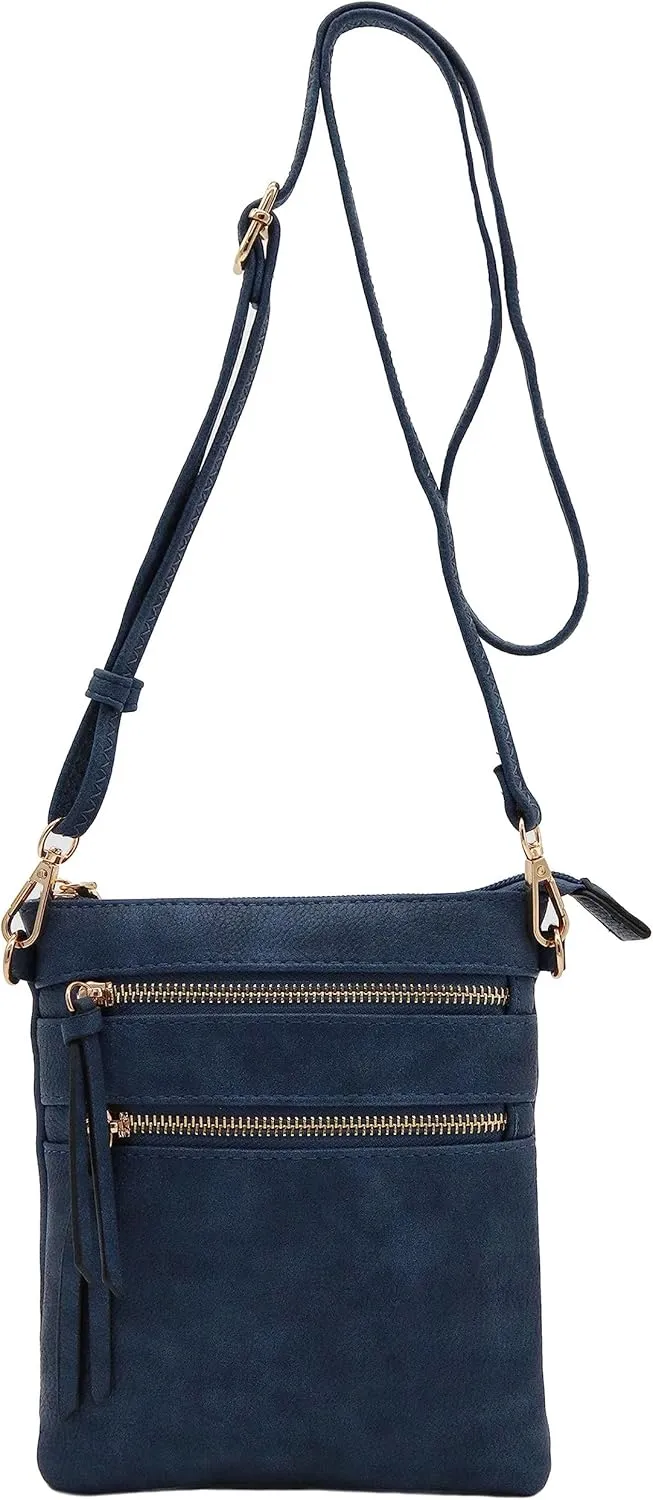 Small Lightweight Shoulder Bag for Women, Mini Multi Zipper Pocket Crossbody Handbag with Adjustable strap
