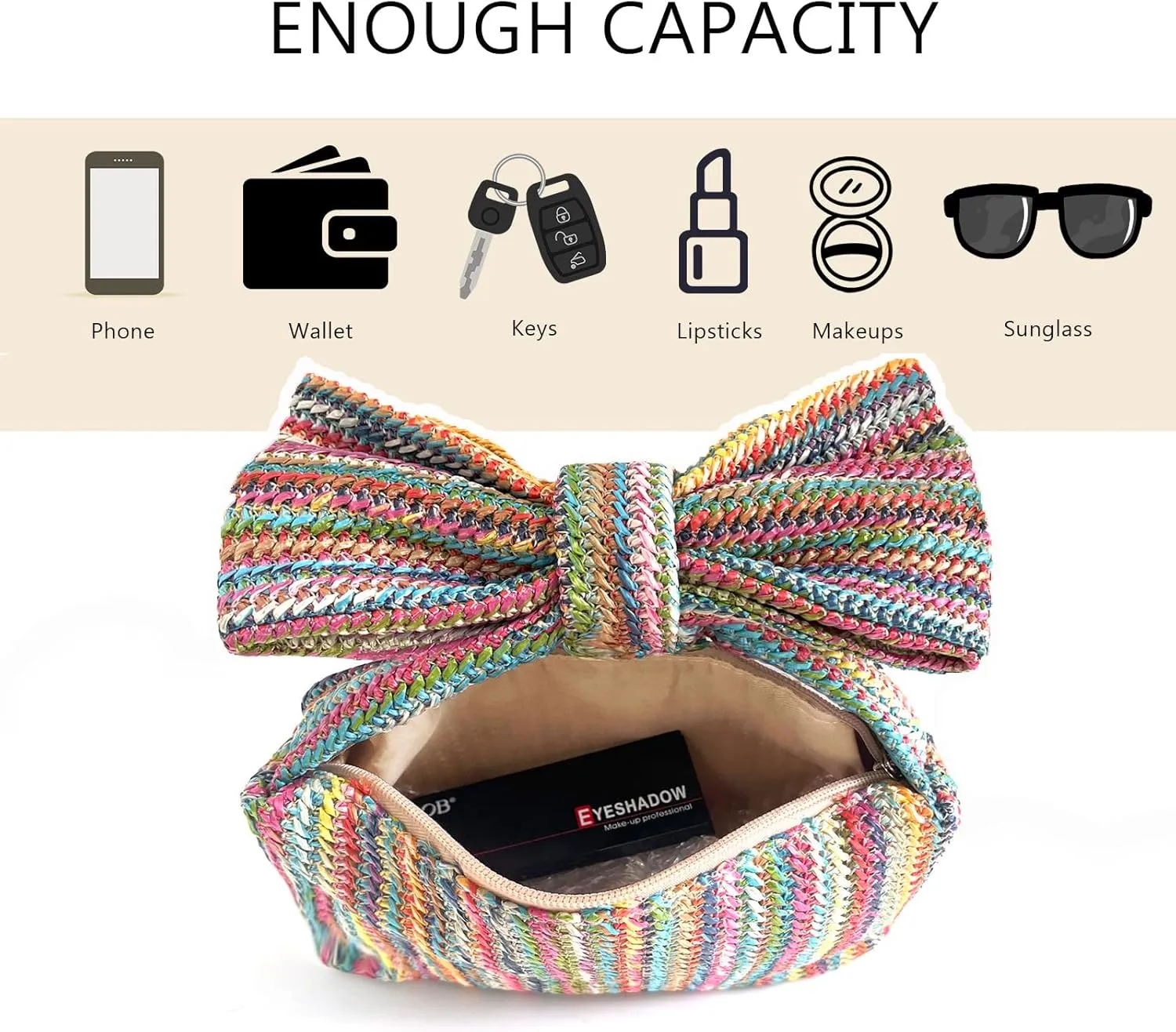 Small Straw Cluth for women,Trendy Cute Summer Woven With Bow Women Purse Handbag Wallet For Beach Vacation Party