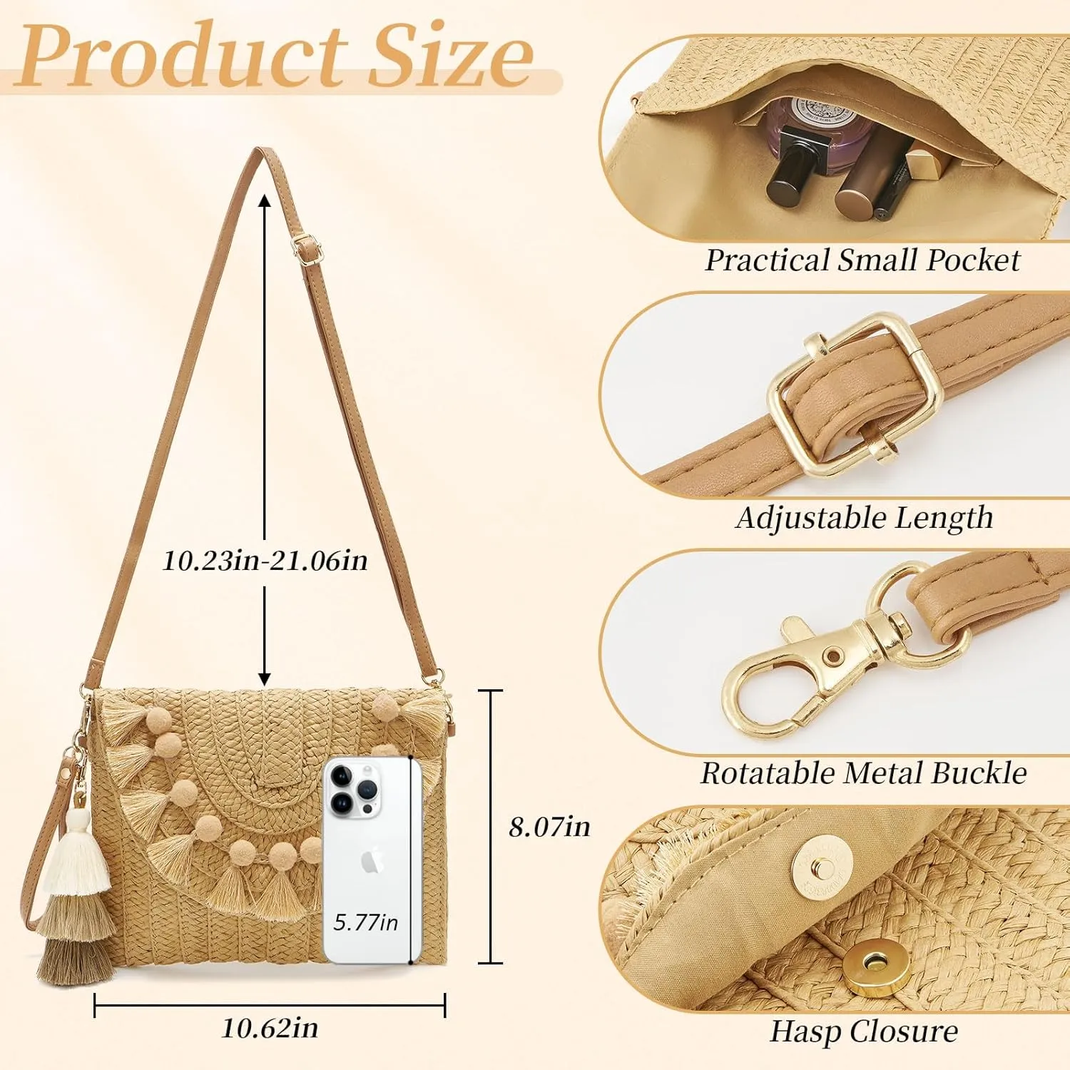 Small Straw Purse for Women Summer Clutch Purses Beach Woven Envelope Bag Raffia Shoulder,Straw Crossbody Bag boho